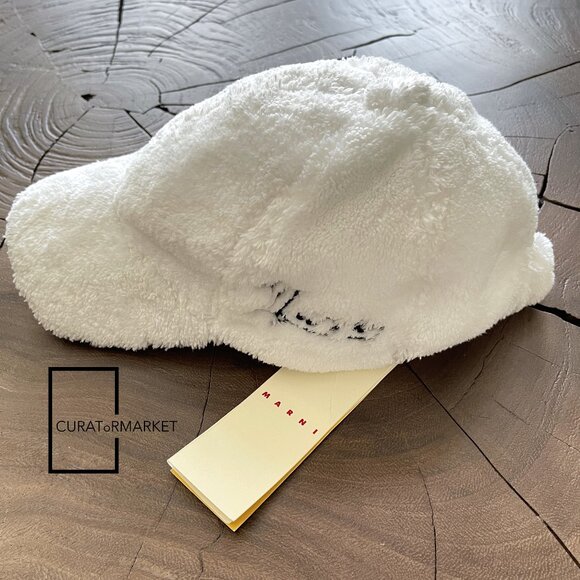 Marni: M Faux Fur Terry Cloth Embroidered Logo Baseball Cap FW24 - Picture 2 of 13